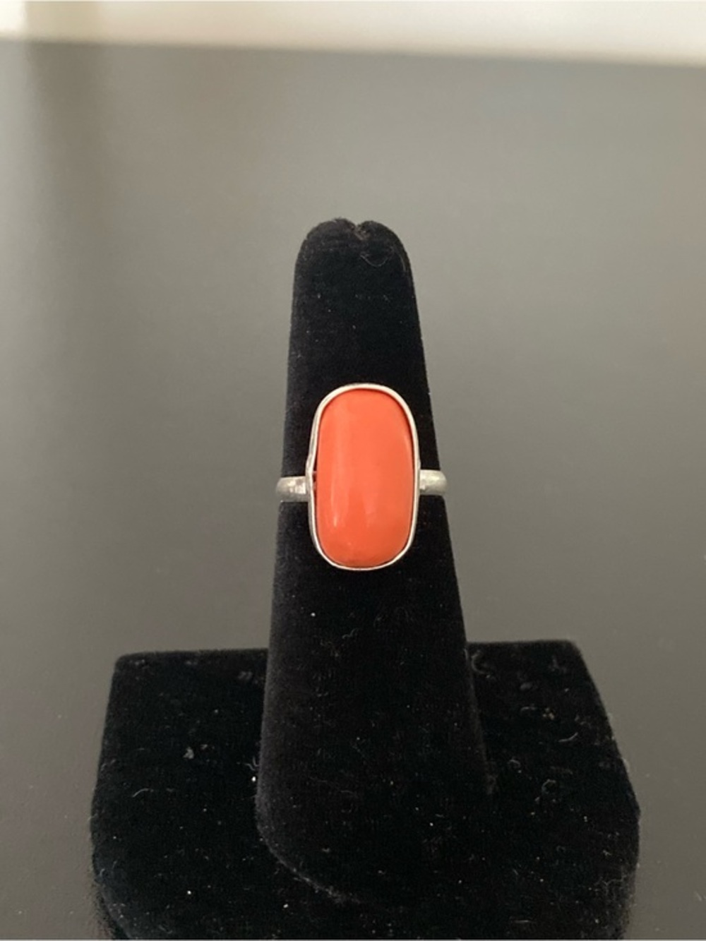 Sterling Silver Coral-Color Oval Statement Ring size 6